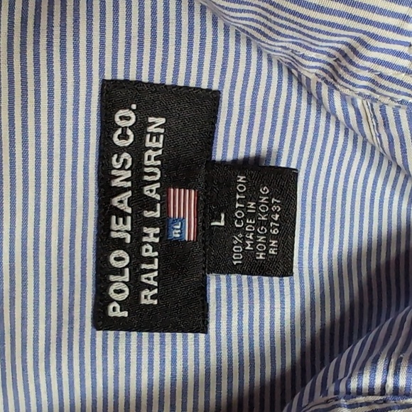 Ralph Lauren Polo Jeans Men's Blue Striped Button down Dress shirt,size L. - Picture 4 of 8